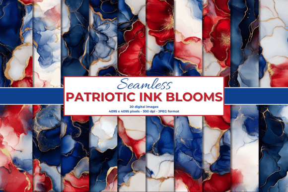 Patriotic Ink Blooms Backgrounds Bundle